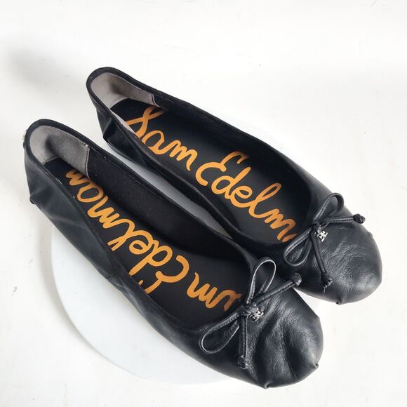 Sam Edelman Ballet Flats Size 8 Leather Black Preppy Minimalist Trendy Bow Zooey - Picture 8 of 10